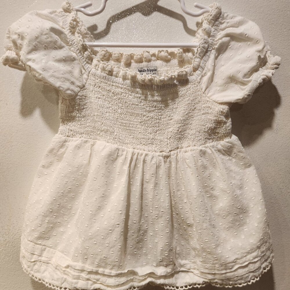 Haute Hippie Smocked Puff Sleeve Peplum Top 2T